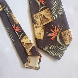 Vintage Tommy Bahama Men's Brown Tropical‎ Floral 100% Silk Hand-Made Neck Tie